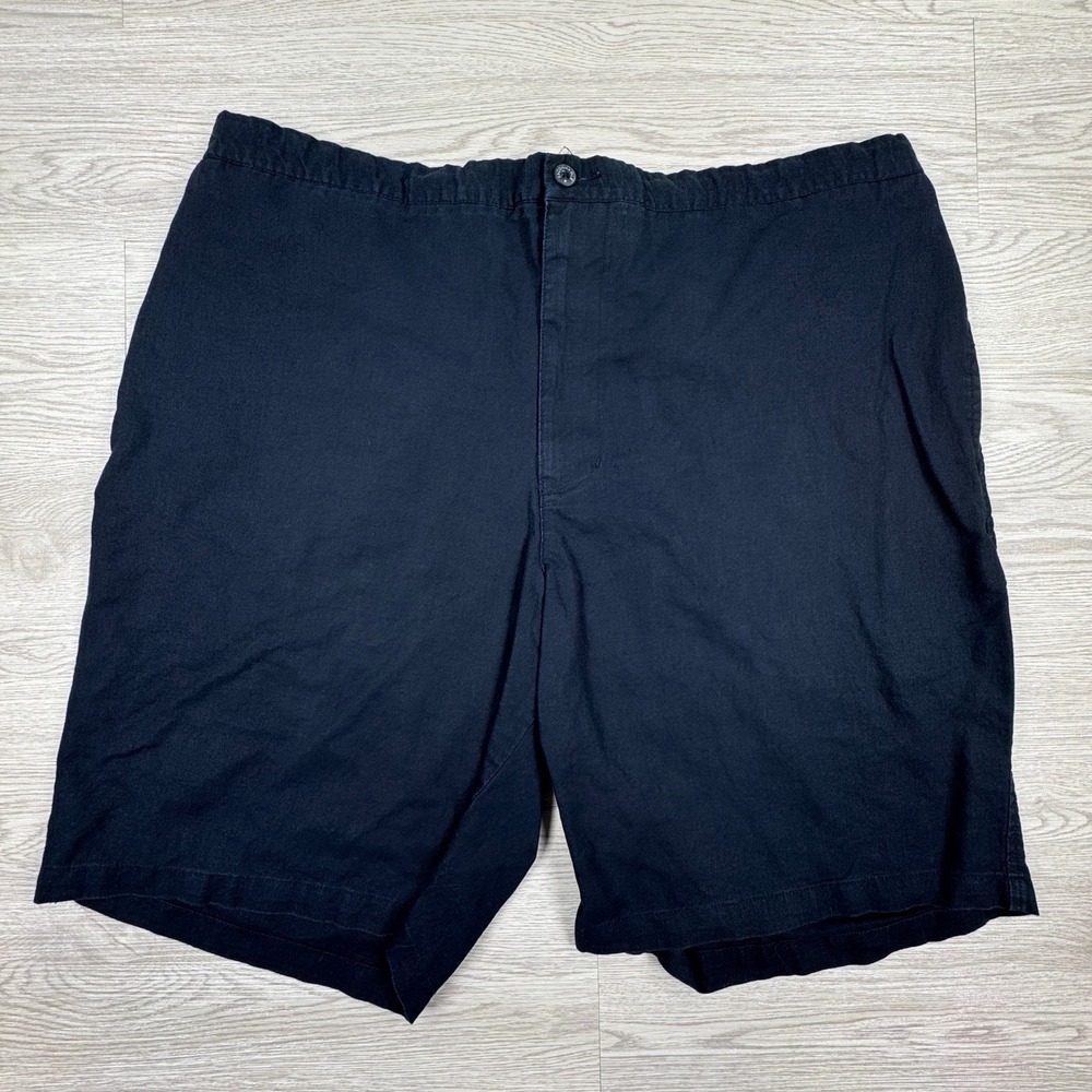 Faconnable Men's Shorts Linen Cotton Blend Elastic Waist‎ Navy Blue XL Casual